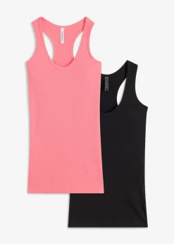 bonprix bonprix Top de canalé de algodón orgánico (2 unidades) Rosa neón + negro Online