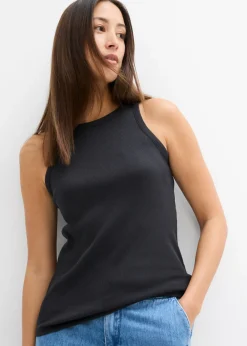 bonprix bonprix Top de canalé de algodón orgánico puro (2 unidades) Blanco-negro Discount