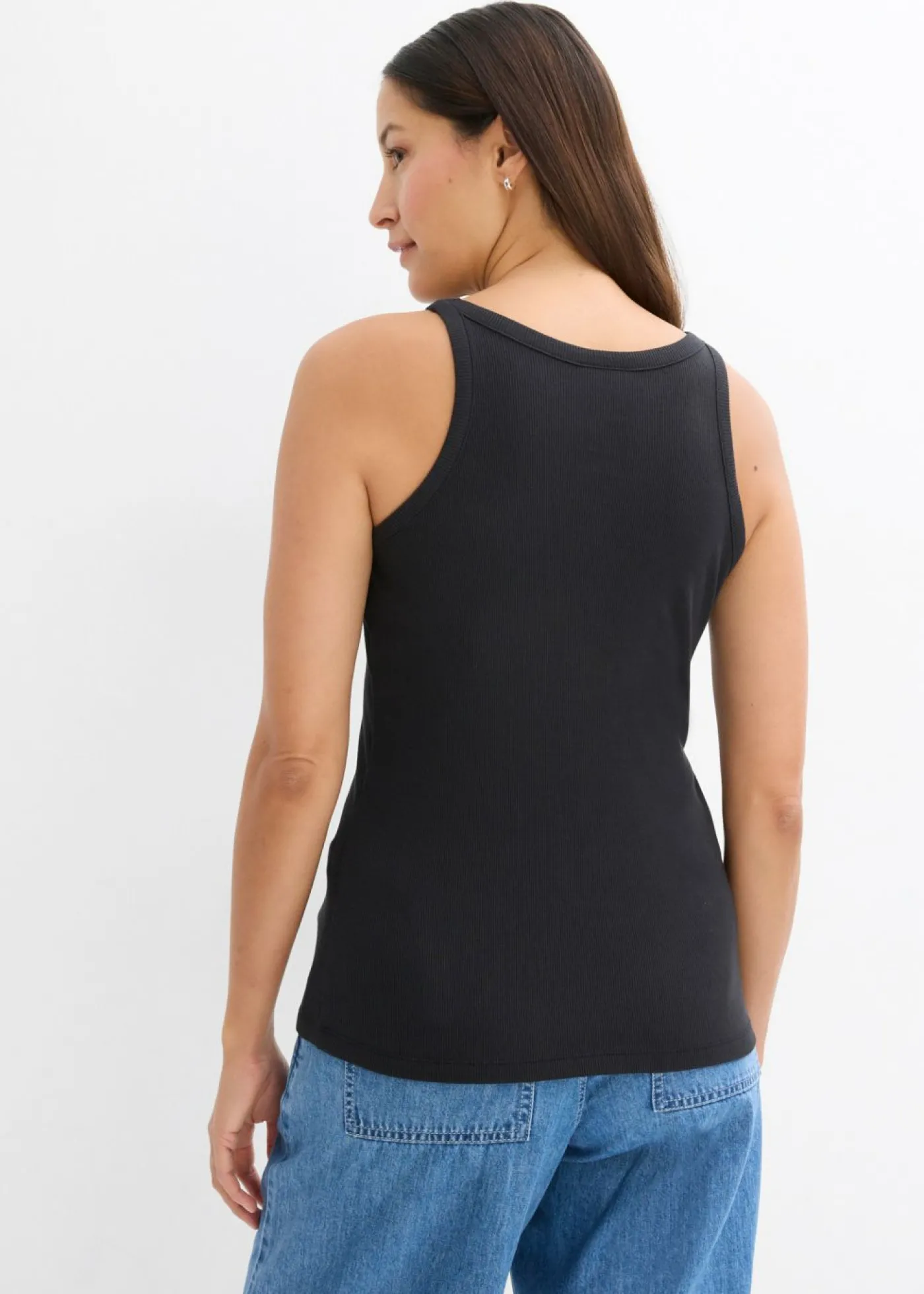 bonprix bonprix Top de canalé de algodón orgánico puro (2 unidades) Blanco-negro Discount