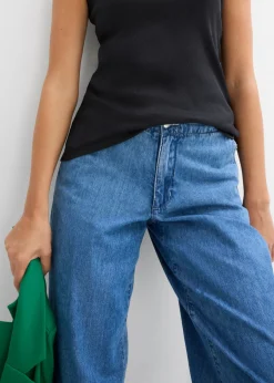 bonprix bonprix Top de canalé de algodón orgánico puro (2 unidades) Blanco-negro Discount