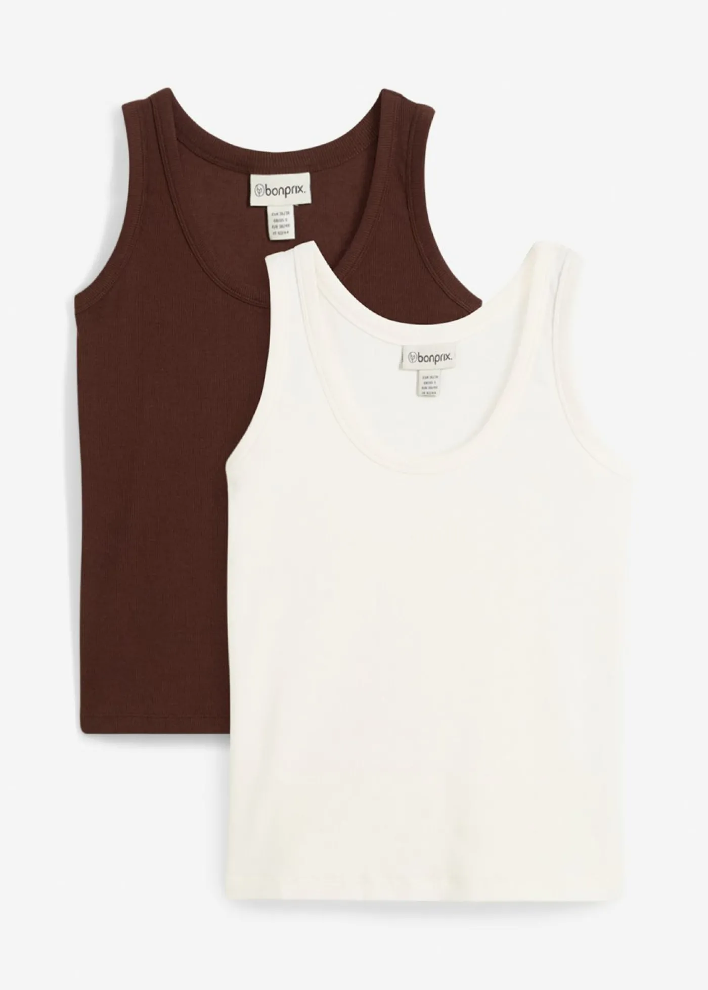 bonprix bonprix Top de canalé de algodón orgánico (2 unidades) blanco lana/marrón tierra Clearance
