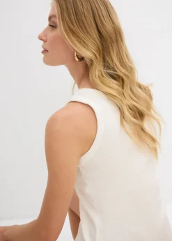 bonprix bonprix Top de canalé de algodón orgánico (2 unidades) blanco lana/marrón tierra Clearance