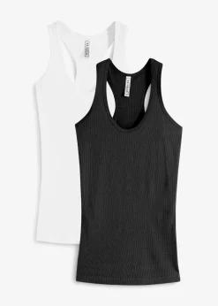 bonprix bonprix Top de canalé de algodón orgánico (2 unidades) Negro-blanco Hot
