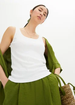 bonprix bonprix Top de canalé de algodón puro Blanco Hot