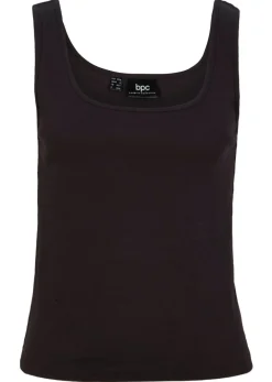 bonprix bonprix Top de canalé de algodón puro Negro Clearance