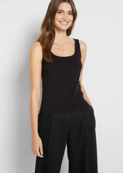 bonprix bonprix Top de canalé de algodón puro Negro Clearance