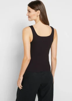 bonprix bonprix Top de canalé de algodón puro Negro Clearance
