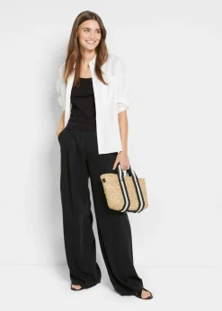 bonprix bonprix Top de canalé de algodón puro Negro Clearance