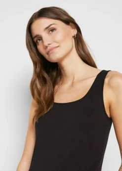 bonprix bonprix Top de canalé de algodón puro Negro Clearance