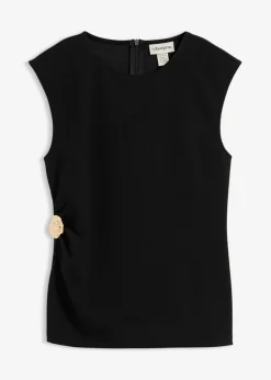 bonprix bonprix Top de crepé con hebilla decorativa Negro