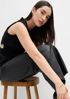 bonprix bonprix Top de crepé con hebilla decorativa Negro