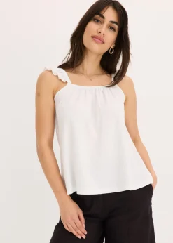 bonprix bonprix Top de crepé de punto con tirantes con volantes Blanco New