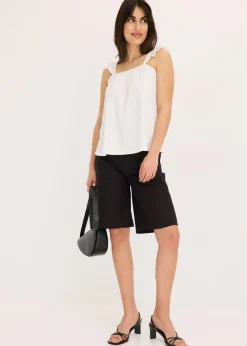 bonprix bonprix Top de crepé de punto con tirantes con volantes Blanco New