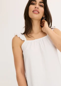 bonprix bonprix Top de crepé de punto con tirantes con volantes Blanco New