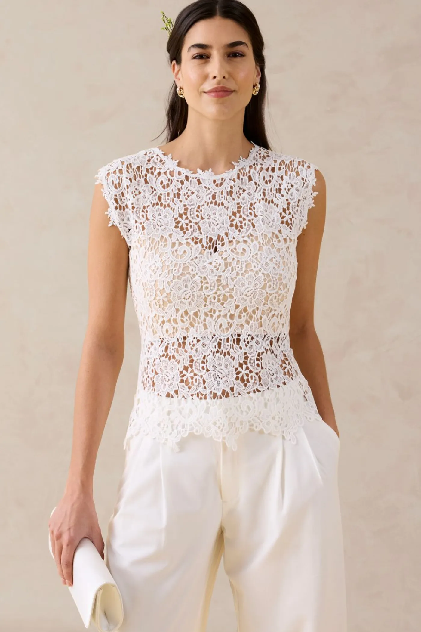 bonprix bonprix Top de encaje Blanco lana Sale