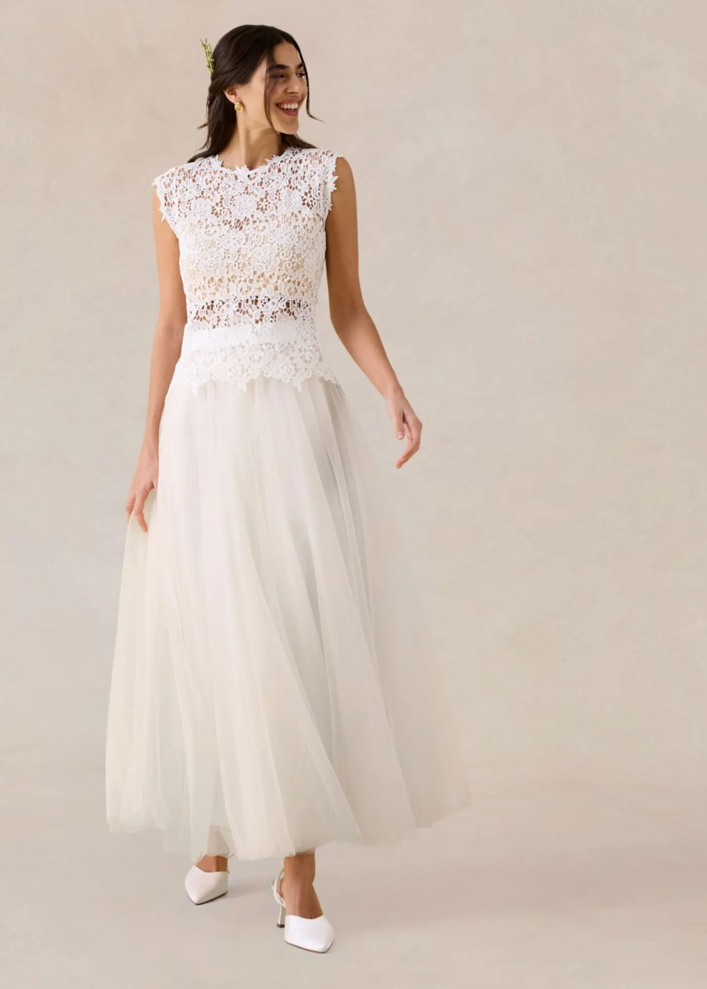 bonprix bonprix Top de encaje Blanco lana Sale