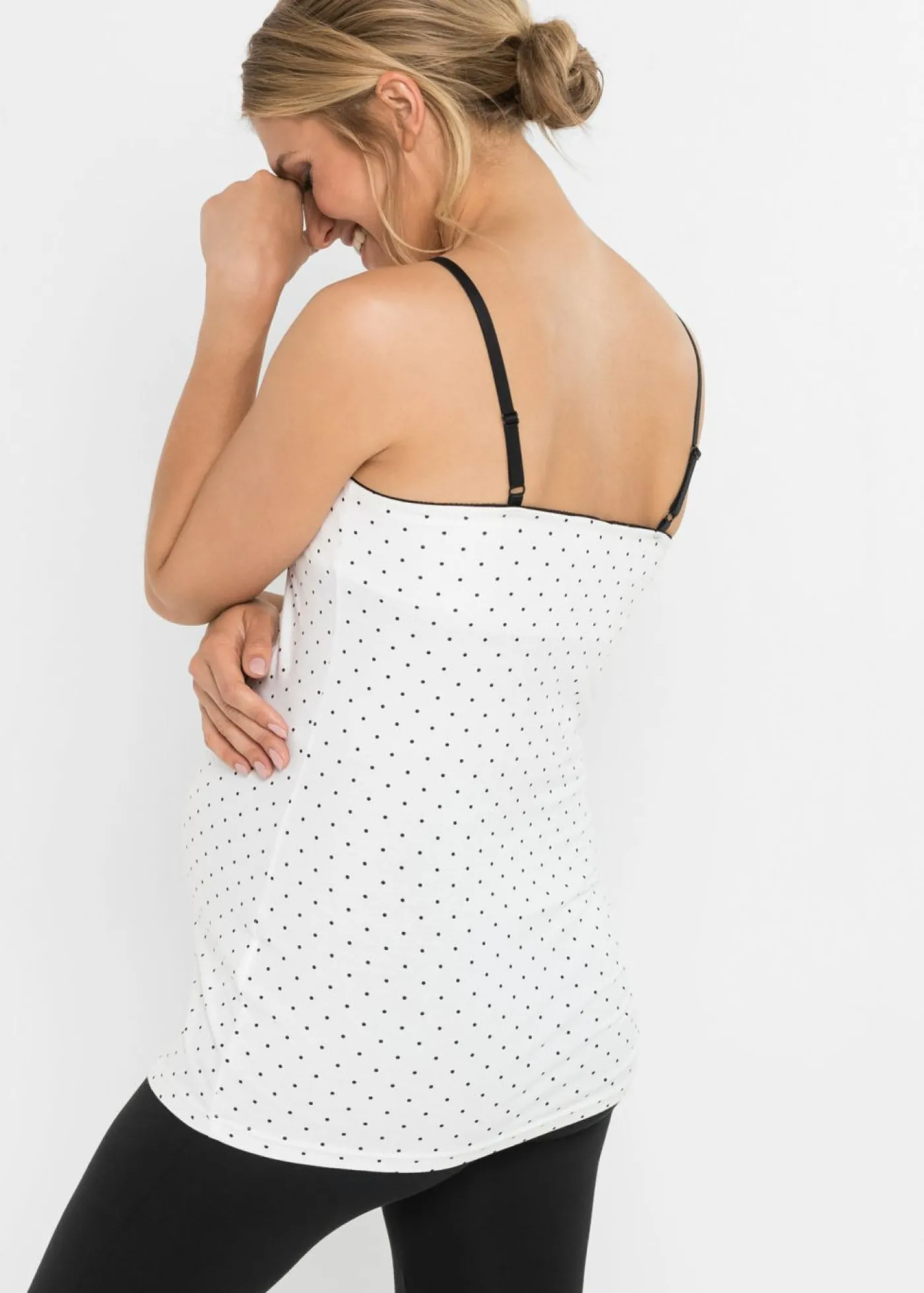 bonprix bonprix Top de lactancia con algodón orgánico (2 unidades) Negro-blanco estampado Hot