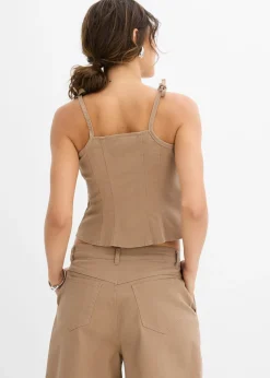 bonprix bonprix Top de mezcla de algodón elástico con tirantes finos arcilla Clearance