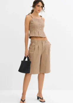 bonprix bonprix Top de mezcla de algodón elástico con tirantes finos arcilla Clearance