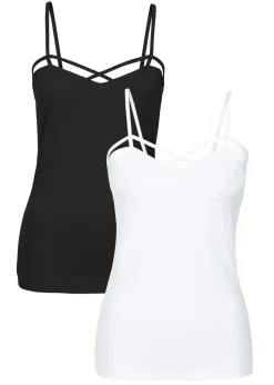bonprix bonprix Top de mezcla de algodón (2 unidades) Negro-blanco Hot