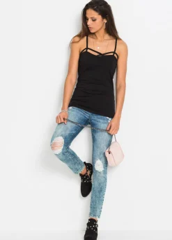 bonprix bonprix Top de mezcla de algodón (2 unidades) Negro-blanco Hot