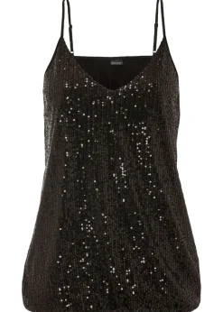 bonprix bonprix Top de mezcla de viscosa suave con tirantes finos y lentejuelas Negro Hot