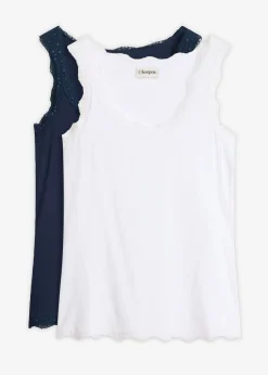 bonprix bonprix Top de mezcla de viscosa suave (2 unidades) Azul marino-blanco Clearance