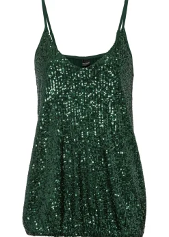 bonprix bonprix Top de mezcla de viscosa suave con tirantes finos y lentejuelas Verde oscuro Clearance
