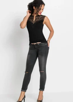 bonprix bonprix Top de mezcla de viscosa fluida Negro Discount
