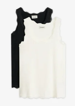 bonprix bonprix Top de mezcla de viscosa suave (2 unidades) Negro-blanco lana New