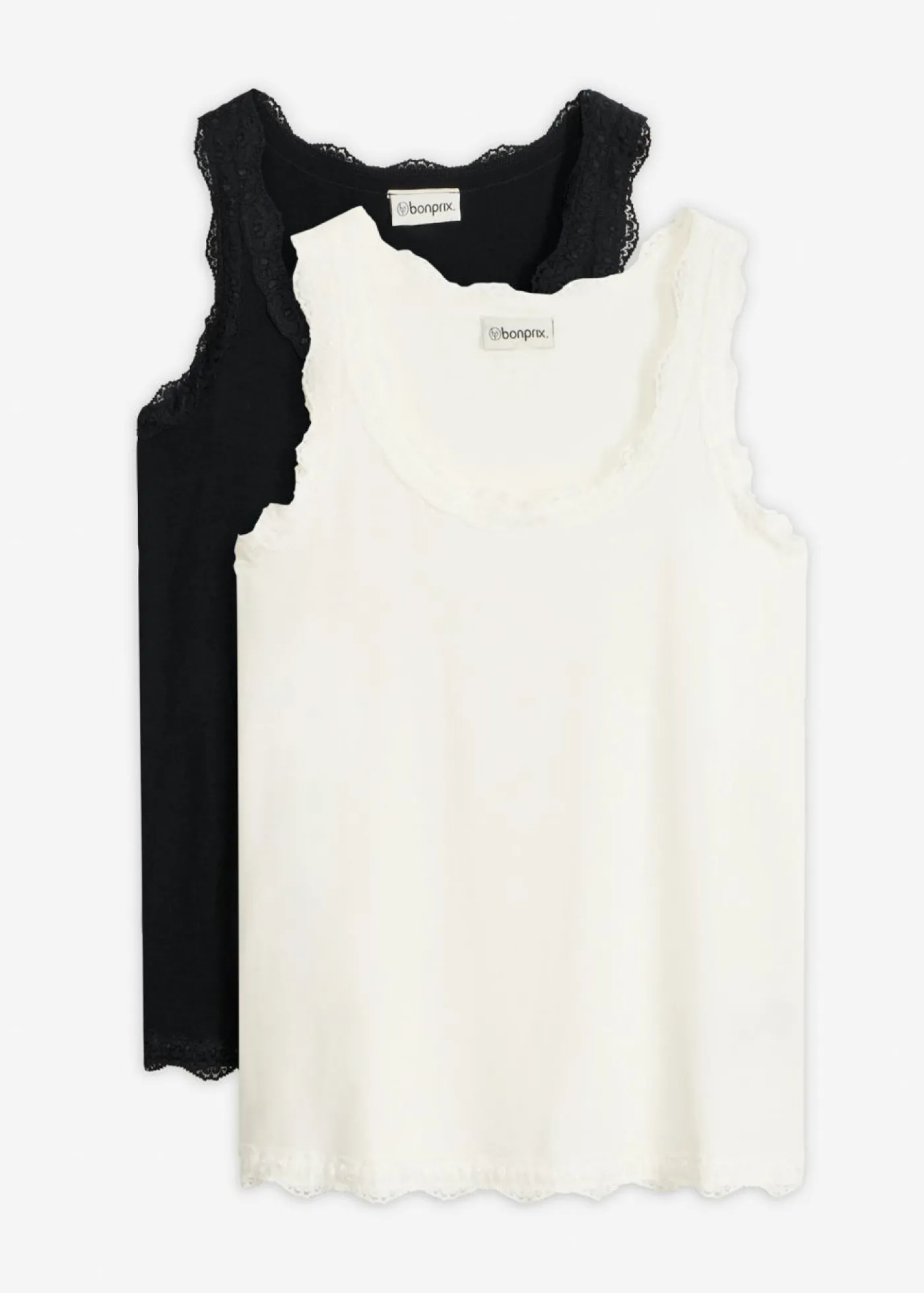bonprix bonprix Top de mezcla de viscosa suave (2 unidades) Negro-blanco lana New