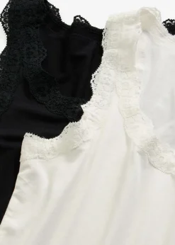 bonprix bonprix Top de mezcla de viscosa suave (2 unidades) Negro-blanco lana New