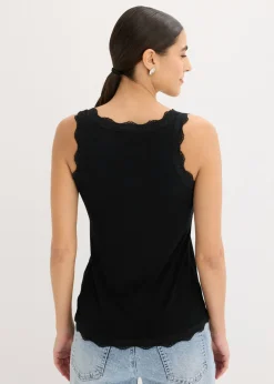 bonprix bonprix Top de mezcla de viscosa suave (2 unidades) Negro-blanco lana New