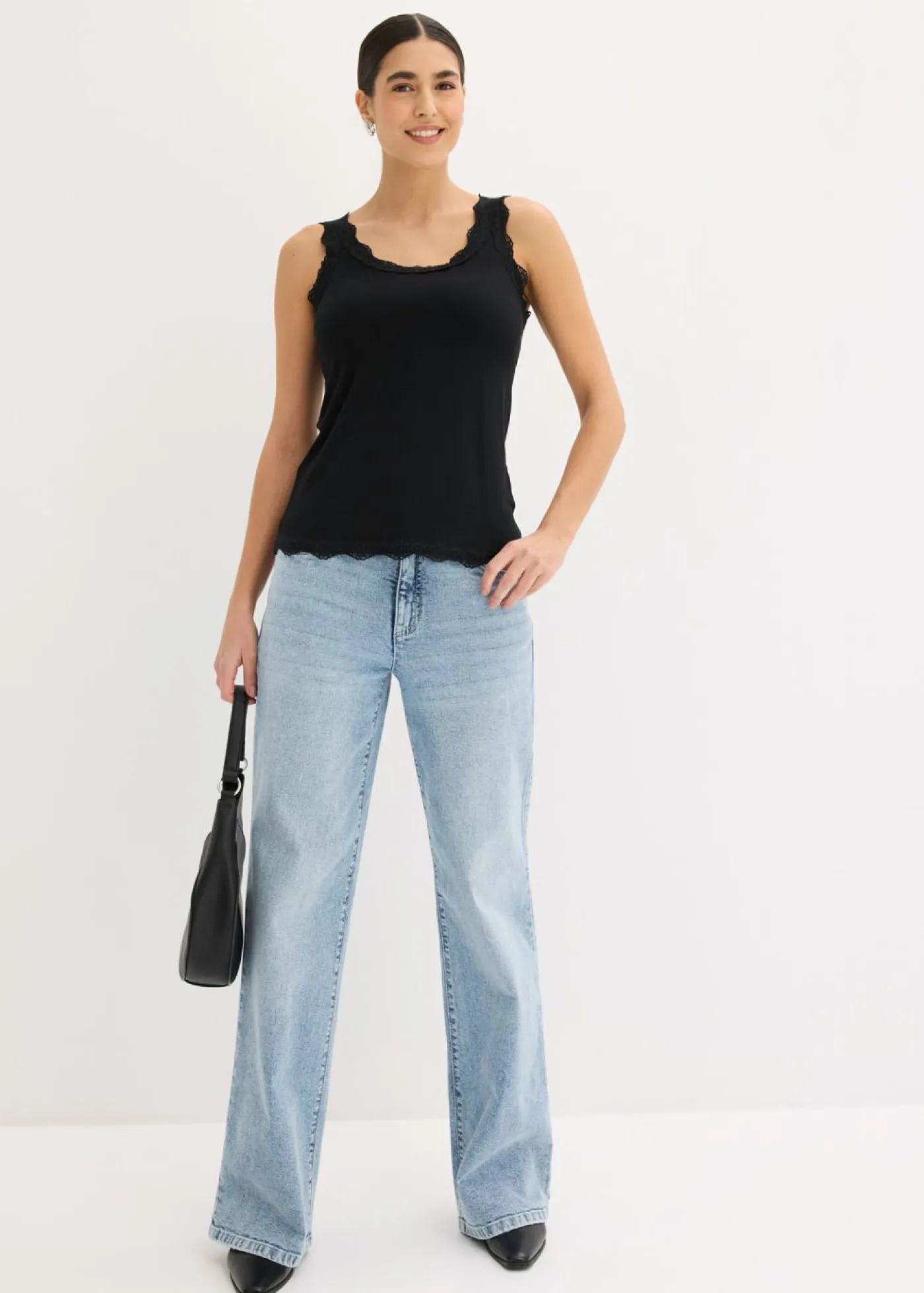 bonprix bonprix Top de mezcla de viscosa suave (2 unidades) Negro-blanco lana New