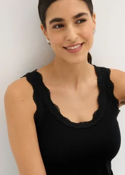 bonprix bonprix Top de mezcla de viscosa suave (2 unidades) Negro-blanco lana New