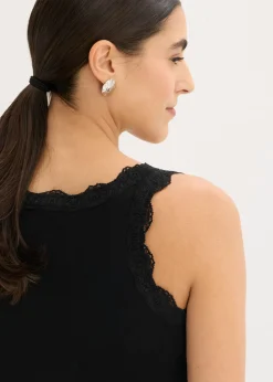 bonprix bonprix Top de mezcla de viscosa suave (2 unidades) Negro-blanco lana New
