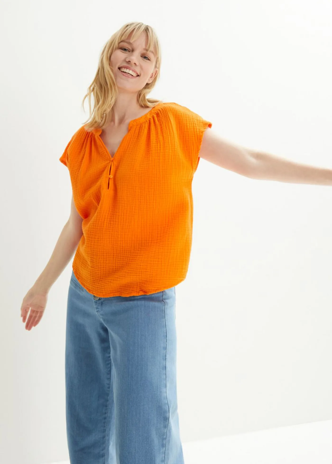 bonprix bonprix Top de muselina de algodón puro Naranja calabaza Online