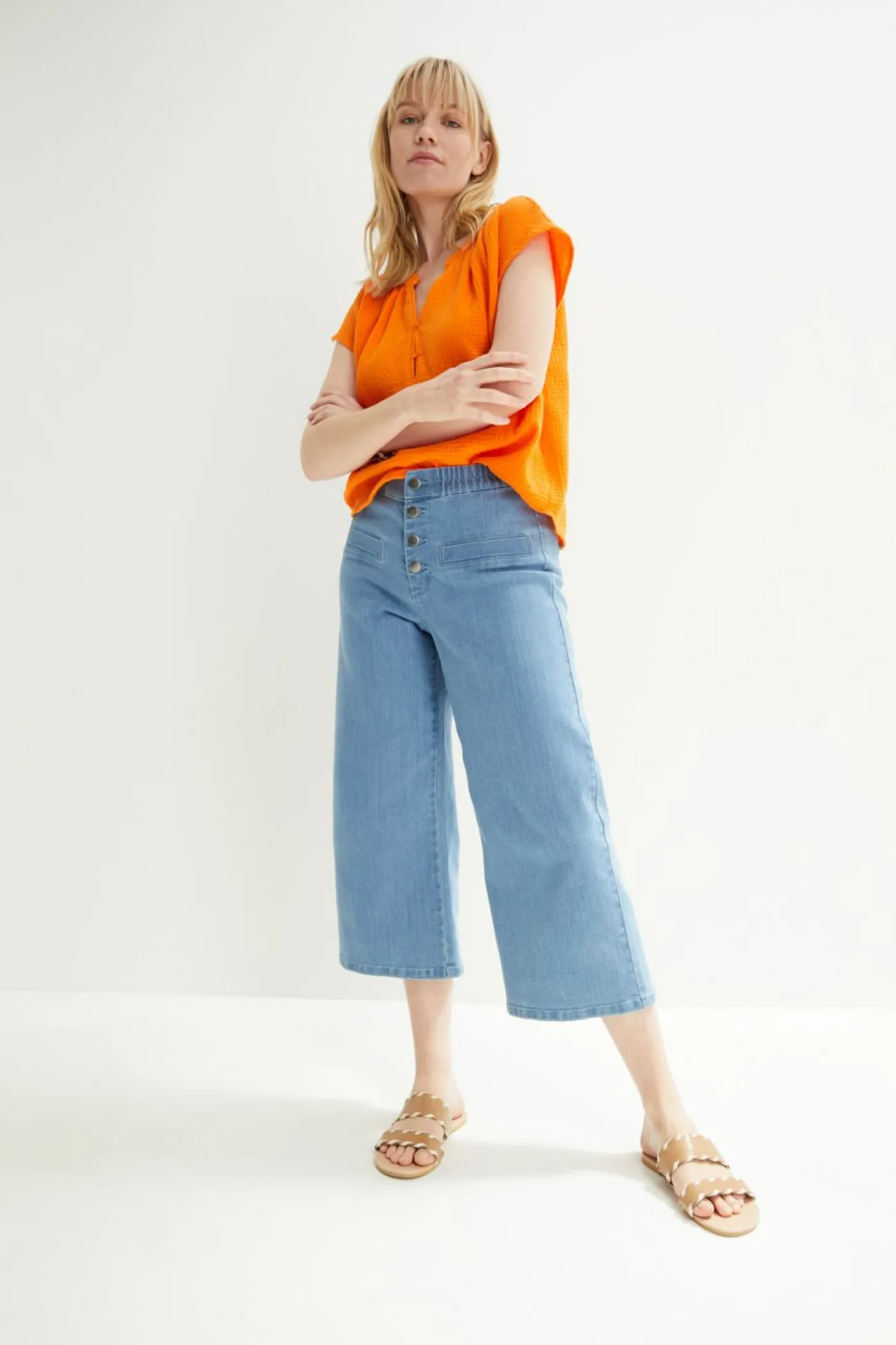 bonprix bonprix Top de muselina de algodón puro Naranja calabaza Online