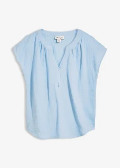 bonprix bonprix Top de muselina de algodón puro Azul claro Best