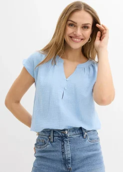 bonprix bonprix Top de muselina de algodón puro Azul claro Best