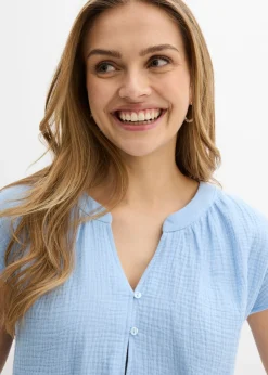 bonprix bonprix Top de muselina de algodón puro Azul claro Best