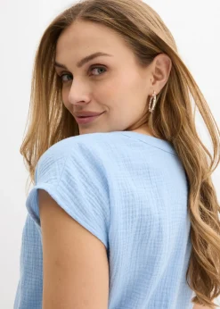 bonprix bonprix Top de muselina de algodón puro Azul claro Best