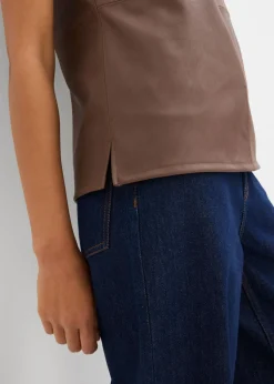 bonprix bonprix Top de piel sintética marrón Outlet