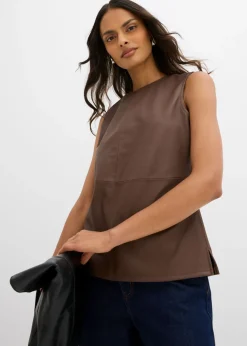 bonprix bonprix Top de piel sintética marrón Outlet