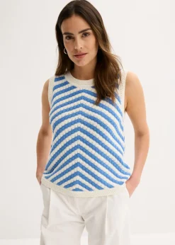 bonprix bonprix Top de punto azul provenzal-blanco lana Outlet