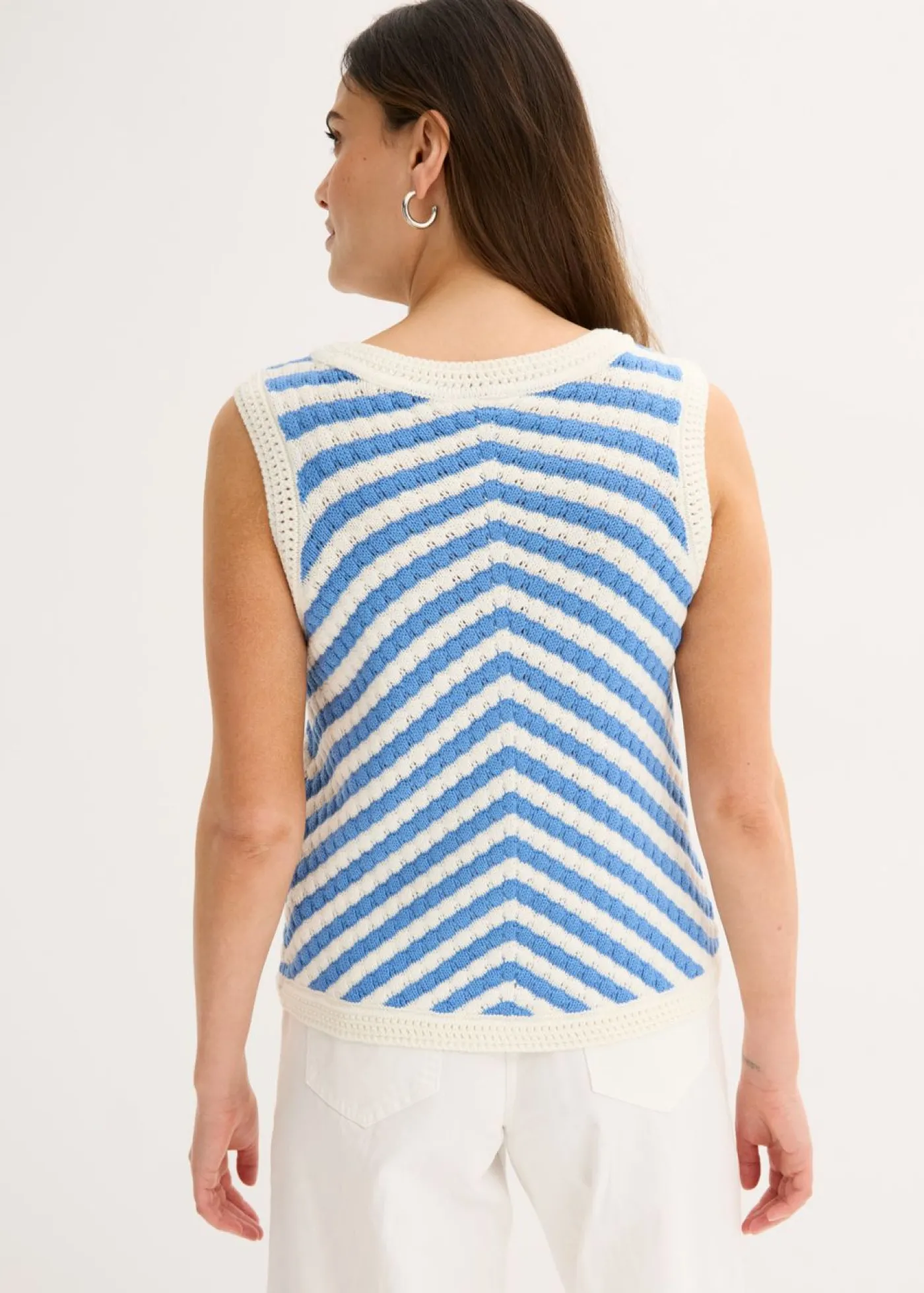 bonprix bonprix Top de punto azul provenzal-blanco lana Outlet