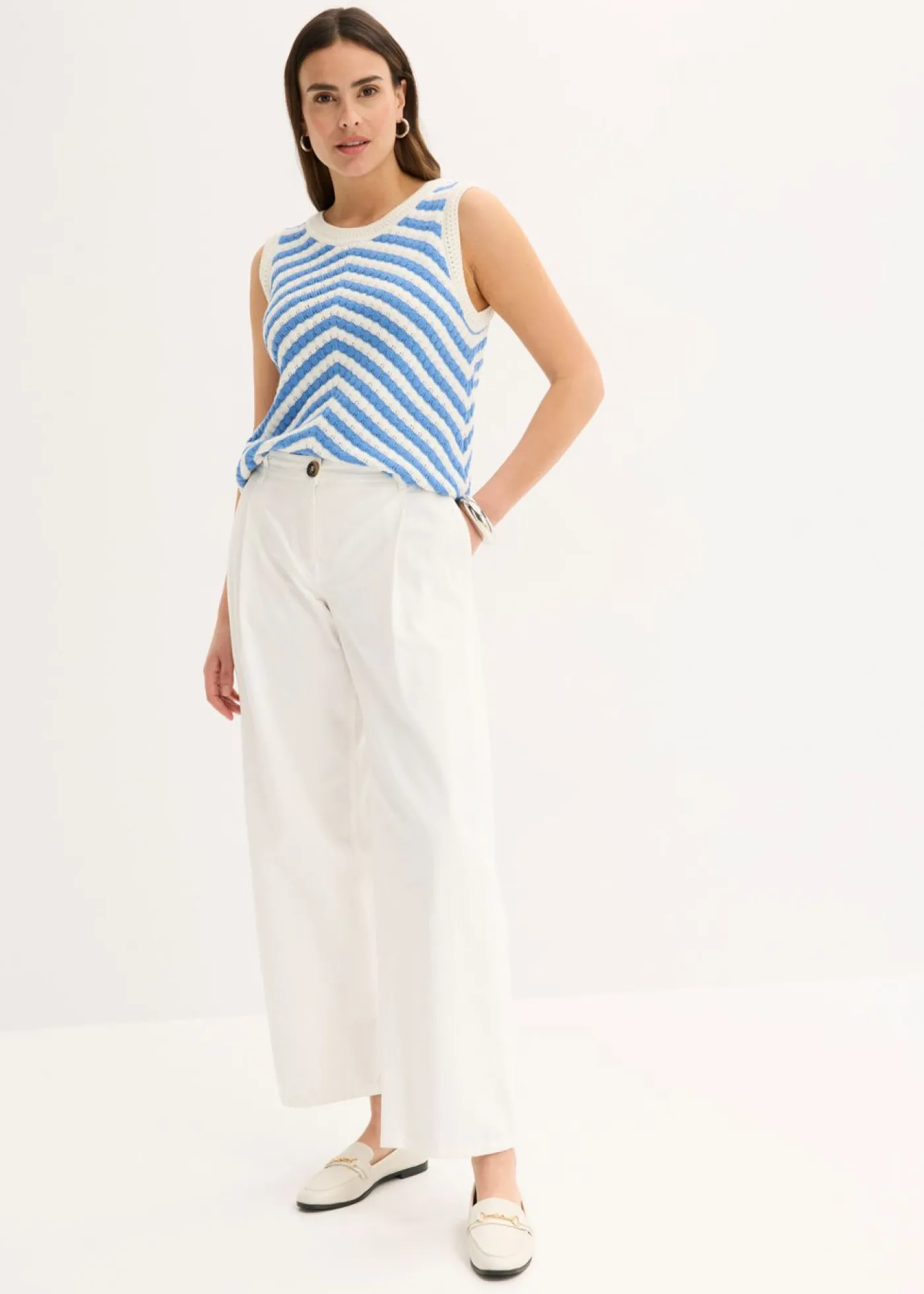 bonprix bonprix Top de punto azul provenzal-blanco lana Outlet