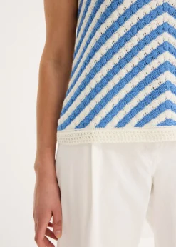 bonprix bonprix Top de punto azul provenzal-blanco lana Outlet