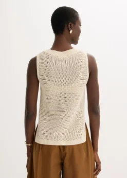 bonprix bonprix Top de punto ajour con fibras metalizadas beige natural-oro metalizado Outlet