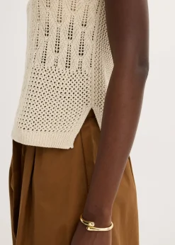 bonprix bonprix Top de punto ajour con fibras metalizadas beige natural-oro metalizado Outlet